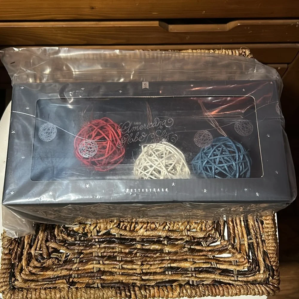 Pottery Barn Americana String Globe Lights - Red, Blue, Cream. BNIB